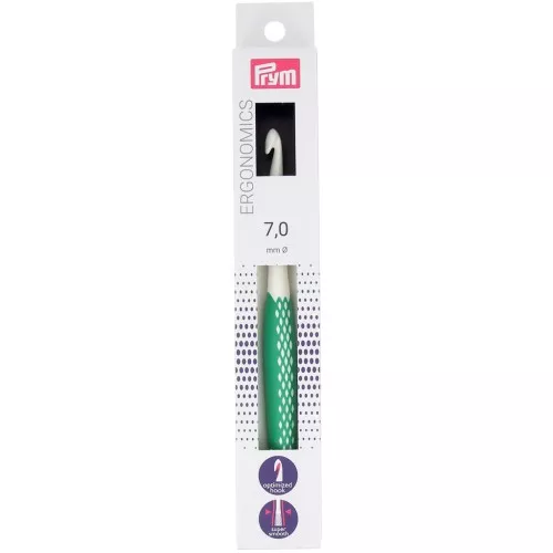 Gancio ergonomico in plastica per lana Prym - 7 mm - Bianco - Verde x1