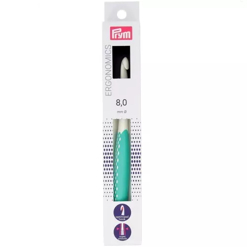 Gancio ergonomico in plastica per lana Prym - 8 mm - Bianco - Menta x1