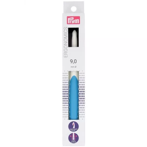 Gancio ergonomico in plastica per lana Prym - 9 mm - Bianco - Azzurro x1