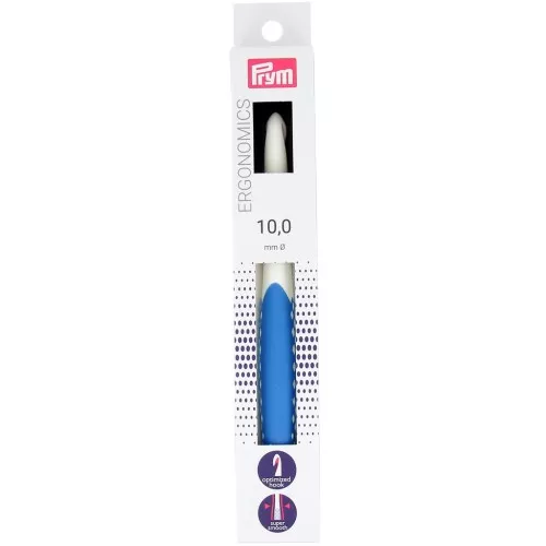 Gancio ergonomico in plastica per lana Prym - 10 mm - Bianco - Blu reale x1