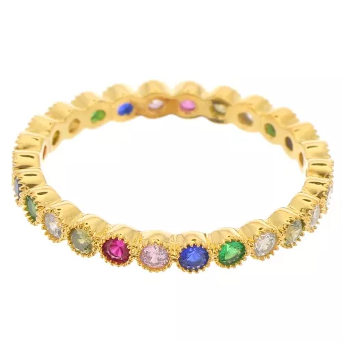 Anello fine con ossido di zirconio - Misura 57 - dorato oro fino - Multicolore x1