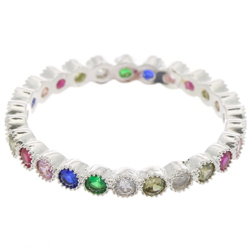 Anello fine con ossido di zirconio - Misura 49 - Placcatura argento fine - Multicolore