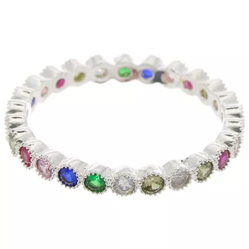Anello fine con ossido di zirconio - Misura 51 - Placcatura argento fine - Multicolore