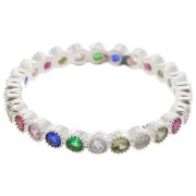 Anello fine con ossido di zirconio - Misura 57 - Placcatura fine in argento - Multicolore|raw }}