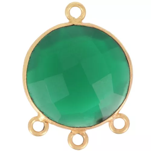 Pendente candelabro 16 mm - sfaccettato - dorato oro fino pietra tinta Onice verde