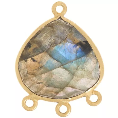 Pendente candelabro 22x16 mm - sfaccettato - dorato oro fino - Labradorite