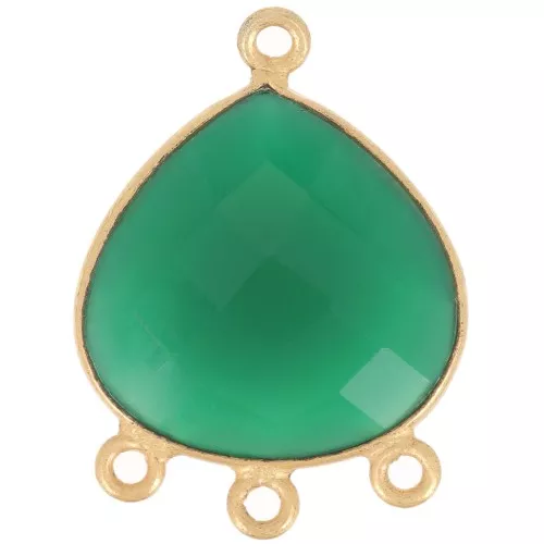 Pendente candelabro 22x16 mm - sfaccettato - dorato oro fino - Onice verde