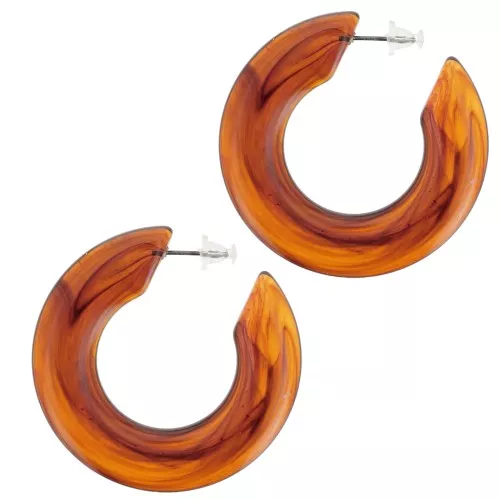 Orecchini a cerchio piatti in resina trasparente 47mm Ambra marmorizzata scura x2
