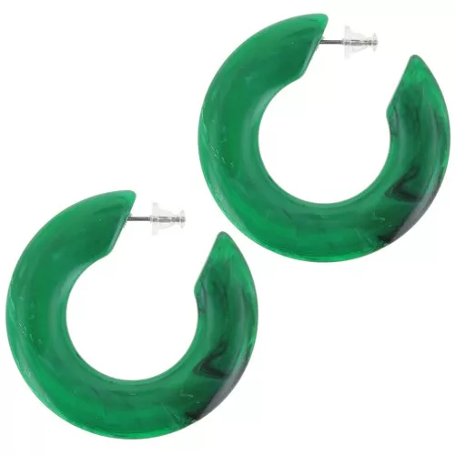 Orecchini a cerchio piatti da 47 mm in resina opaca - Verde scuro marmorizzato x2