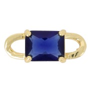 Distanziatore rettangolare in vetro sfaccettato 19x7,5 mm - Blu scuro -dorato x1