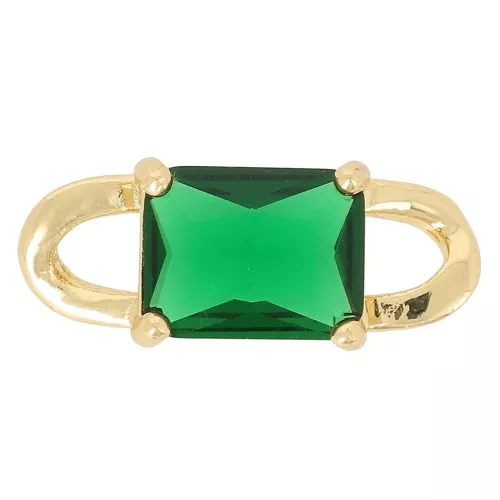 Distanziatore rettangolare di vetro sfaccettato 19x7,5 mm Verde smeraldo dorato x1