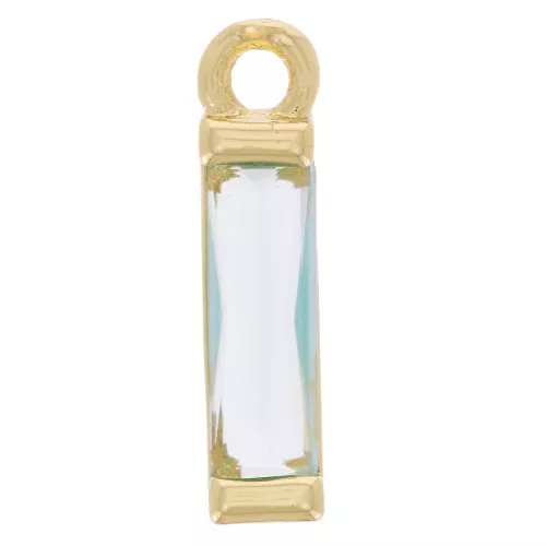 Ciondolo rettangolare in vetro 14x3 mm - dorato - Acquamarina x1