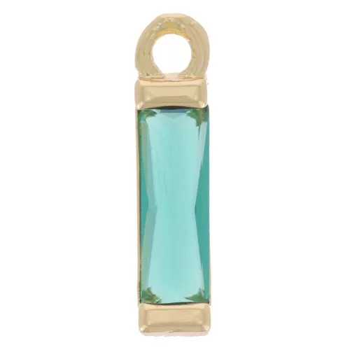 Ciondolo rettangolare in vetro 14x3 mm - dorato - Smeraldo x1