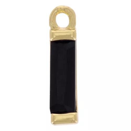 Ciondolo rettangolare in vetro 14x3 mm - dorato - Nero x1
