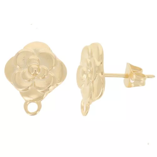 Orecchini perno fiore 16x14 mm - dorato oro fino x2