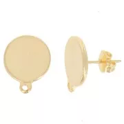 Orecchini perno disco 13 mm - dorato oro fino x2