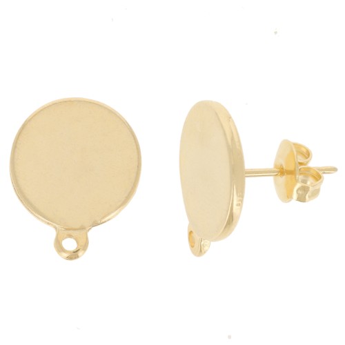 Orecchini perno disco 13 mm - dorato oro fino x2