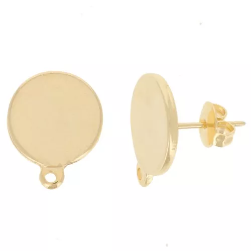 Orecchini perno disco 13 mm - dorato oro fino x2