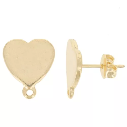 Orecchini perno cuore 14x12 mm -dorato oro fino x2