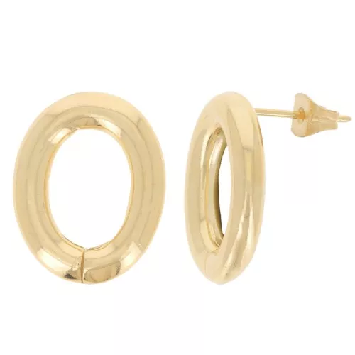 Orecchini perno ovali scavati 20x16 mm - dorato oro fino x2