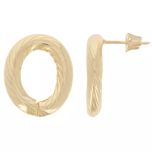 Orecchini perno ovali scavati 20x16 mm con effetto ritorto - dorato oro fino x2