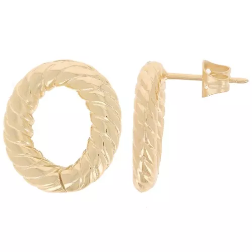 Orecchini perno ovali scavati 17x13,5 mm con effetto ritorto -dorato oro fino x2