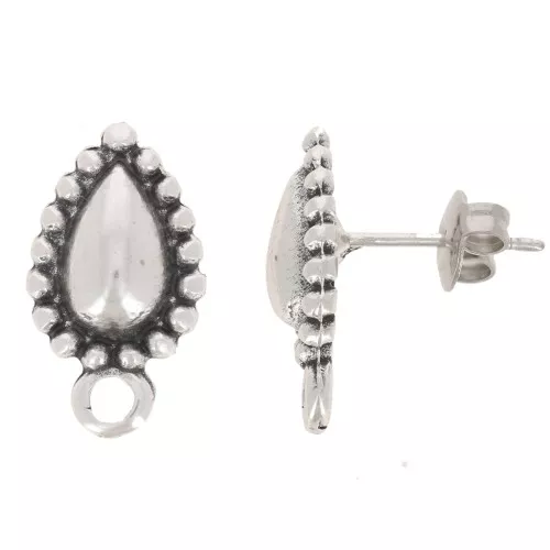 Orecchini perno goccia 18x10 mm con cerchio chiuso - Argento anticato x2