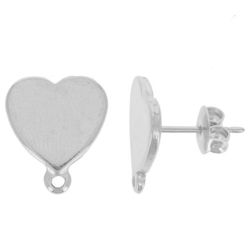 Orecchini perno cuore 14x12 mm - Rodio x2