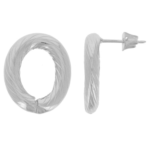 Orecchini perno ovali cavi 20x16 mm effetto ritorto - Rodio x2