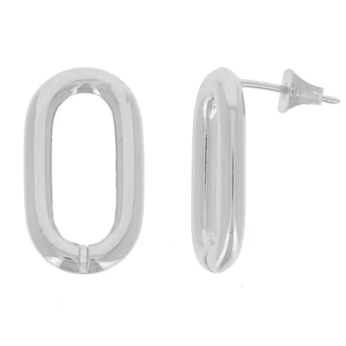 Orecchini perno ovali scavati 21x11 mm - Rodio x2