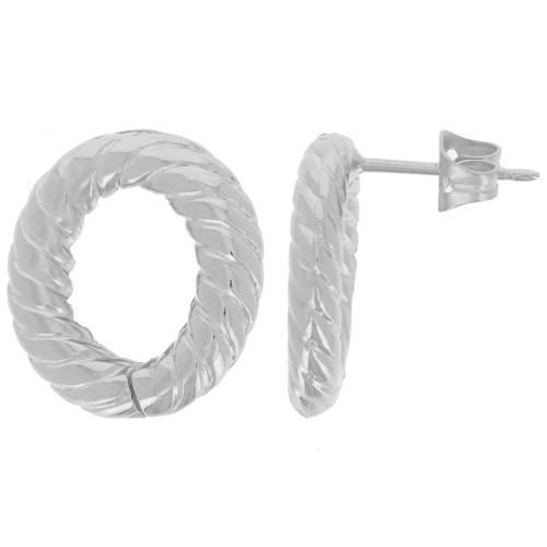 Orecchini perno ovali scavati 17x13,5 mm - Rodio x2