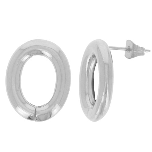 Orecchini perno ovali scavato 20x16 mm - Rodio x2