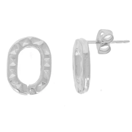Orecchini perno ovali strutturato 14x10 mm - Rodio x2