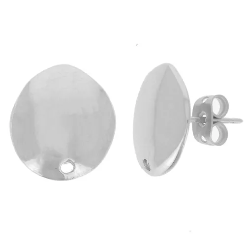 Orecchini perno ovali irregolari 15x13 mm - Rodio x2