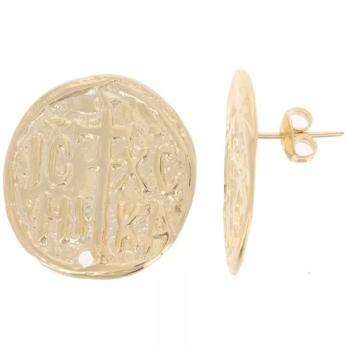 Orecchini con simbolo religioso irregolare 25 mm -Dorato oro fino x2
