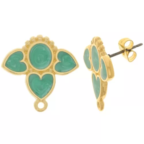 Orecchini perno cuori 20 mm con resina epossidica - dorato oro fino Perla verde x2