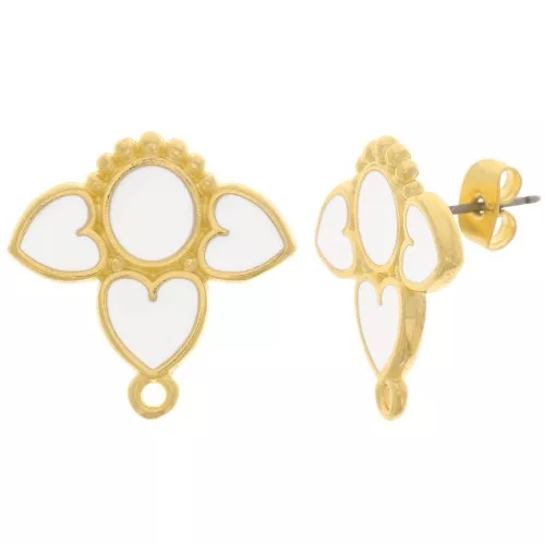 Orecchini perno cuori 20 mm con resina epossidica - dorato oro fino - Bianco x2