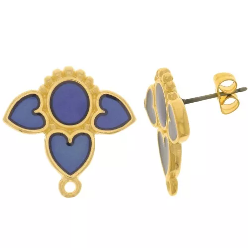 Orecchini perno cuori 20 mm con resina epossidica - dorato oro fino - Blu x2