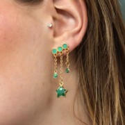 Orecchini 3 fili 8x16 mm in resina epossidica - dorato oro fino - Perla verde x2