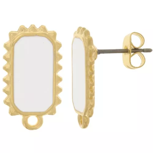 Orecchini rettangolari 18x10mm -dorato oro fino - Bianco x2