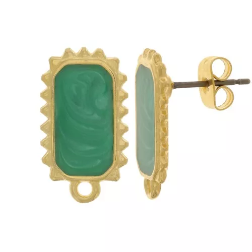 Orecchini rettangolari 18x10mm -dorato oro fino - Perla verde x2