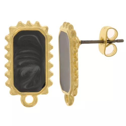 Orecchini rettangolari 18x10mm -dorato oro fino - Perla nera x2