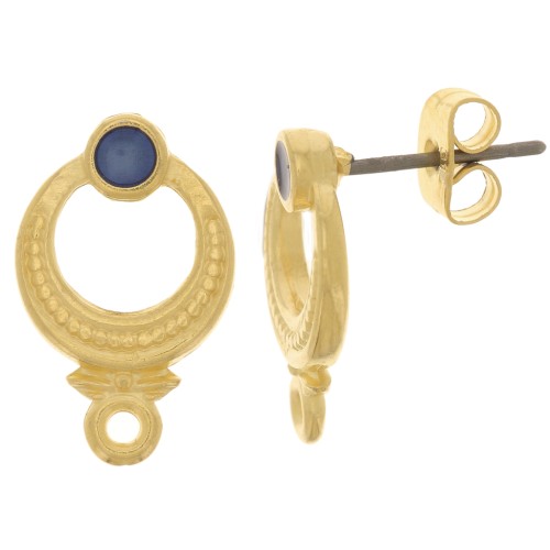 Orecchini etnici strutturati 11 mm - dorato oro fino - Placcati oro - Blu x2