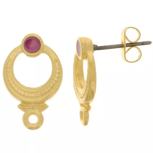 Orecchini etnici strutturati 11 mm - dorato oro fino - Prugna perlata x2