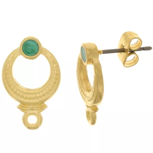 Orecchini etnici strutturati 11 mm - dorato oro fino - Perla verde x2