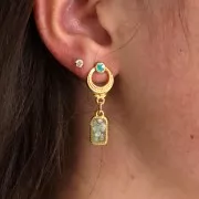 Orecchini etnici strutturati 11 mm - dorato oro fino - Perla verde x2