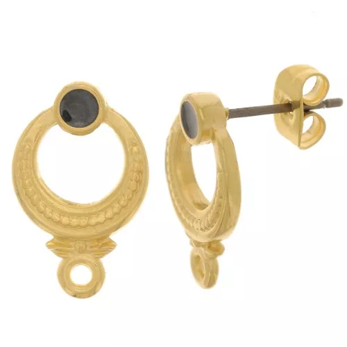 Orecchini etnici strutturati 11 mm - dorato oro fino - Perla nera x2