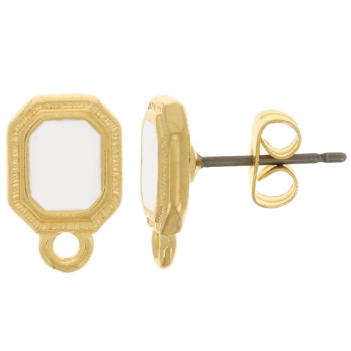 Orecchini ottagonali 12x8 mm in resina epossidica - dorato oro fino - Bianco x2