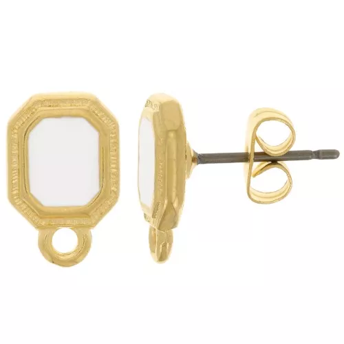 Orecchini ottagonali 12x8 mm in resina epossidica - dorato oro fino - Bianco x2