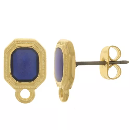 Orecchini ottagonali 12x8 mm in resina epossidica - dorato oro fino - Blu x2